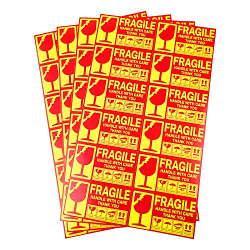 240 × gelber Hintergrund Vorsicht Zerbrechlich Aufkleber, 50x90 mm Verpackungsaufkleber Stark haftende Warnetiketten, Handle with Care, Fragile, Thank You Stickers Labels Moving Achtung Warnaufkleber von PACK4YA