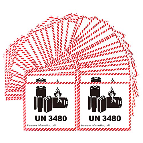 PACK4YA UN3480 110 x 120 mm Lithium-Ionen-Akku Transport Warnhinweise selbstklebend 50 Aufkleber von PACK4YA