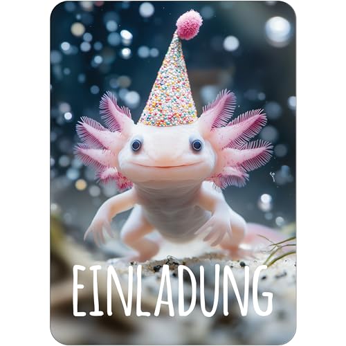 PACKLIST® Einladungskarten Geburtstag – 12x Einladungskarten Axolotl für Ihre Feier – Lustige Einladungskarten Kindergeburtstag, Motto-Partys und besondere Anlässe Unvergessliche! von PACKLIST