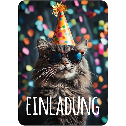 PACKLIST® Einladungskarten Geburtstag – 12x Einladungskarten Katze für Ihre Feier – Lustige Einladungskarten Kindergeburtstag, Motto-Partys und besondere Anlässe Unvergessliche! von PACKLIST