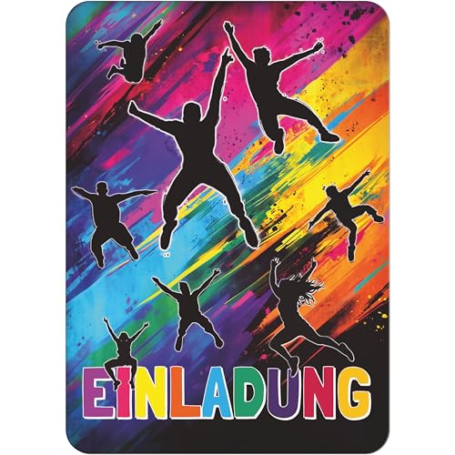 PACKLIST® Einladungskarten Kindergeburtstag Trampolin Party – 12er Set Einladung Jump Party für Jungen & Mädchen. Einzigartige Geburtstagseinladung zum Hüpfburg & Indoor Spielplatz von PACKLIST