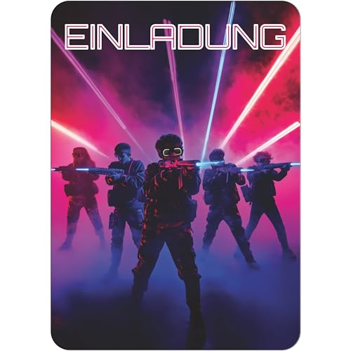 PACKLIST® Lasertag Einladungskarten Kindergeburtstag – 12er Set Einladung Lasertag für Jungen & Mädchen. Coole Einladungskarten Lasertag Junge für spannende Laser-Tag Partys! von PACKLIST