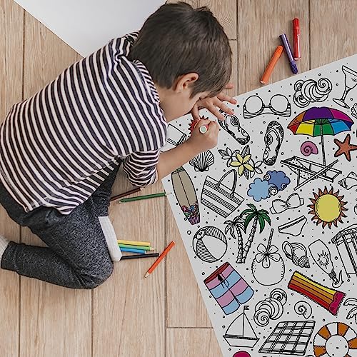 PACKLIST® Papier-Tischdecke Sommer zum Ausmalen, Ferientischdecke, Ausmalbilder Sommer Kinder, Sommerferien Geschenk Kinder, Basteln Urlaubszeit, Mal Mich Bunt XXL! von PACKLIST