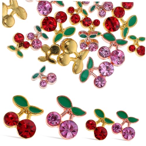 2 Sätze Teiliges Cherry Nail Charms Für Damen Glänzende Nail Art Dekoration Mit Roten Und Roséfarbenen Kristallen Für Natürliche Und Künstliche Nägel Diy Maniküre 32 Stück * 2 von PACKOVE