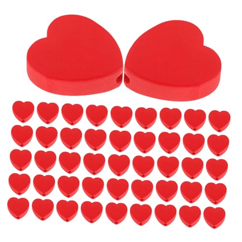 PACKOVE 100 Stück Rote Herzförmige Holzperlen mit Großem für DIY Schmuckherstellung Valentinstag Dekoration Makramee Perlen für Armbänder Halsketten Anhänger von PACKOVE