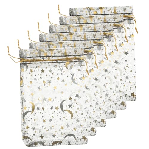 PACKOVE 100 Stück Teiliges Kleine Organzabeutel mit Zugband Transparente Schmuckbeutel für Party Favor Geschenkverpackung Mesh Design mit Stern und Mondmotiven von PACKOVE