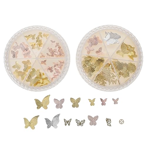 PACKOVE 2 Boxen Boxen Schmetterlings Nagelkunst Charms Metallische Dekoration für Maniküre Diy Nagelornamente für Hochzeiten Partys und Mehr von PACKOVE