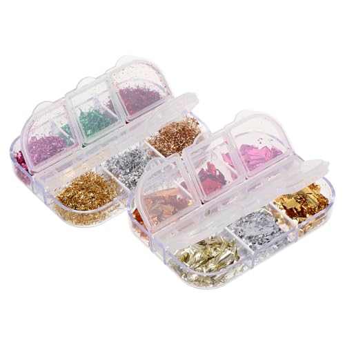 PACKOVE 2 Boxen Nagelkunst Goldfolie Nagelglitter Nagel Pailletten Goldflocken Folie Nagelkunst Zubehör Für Nagelstudios Nailart-glitzer Nagelkunstflocken Folienflocken Aufkleber von PACKOVE