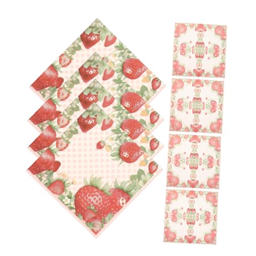 PACKOVE 20 Blatt Erdbeer -gedruckte Serviette abschlussfeier party servietten Tischdeko Papierservietten dekorativ thematisiert Serviette für die Party dekoratives Seidenpapier Zellstoff von PACKOVE
