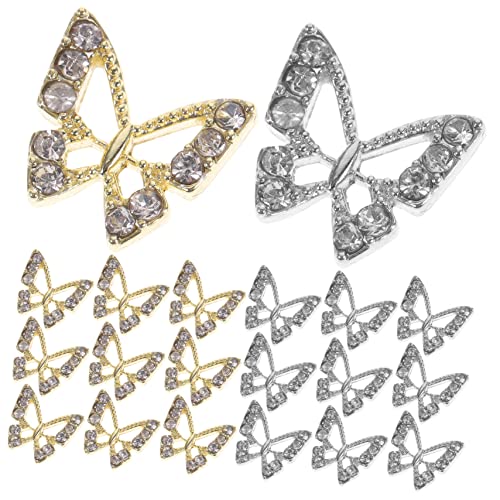 PACKOVE 20 Stück Schmetterling Nail Art Zubehör Dekoration geformt Nageledelsteine ​​Schmetterling Mädchen für Nagelschmuck aus Legierung Schmetterlinge nageln Strasssteine von PACKOVE