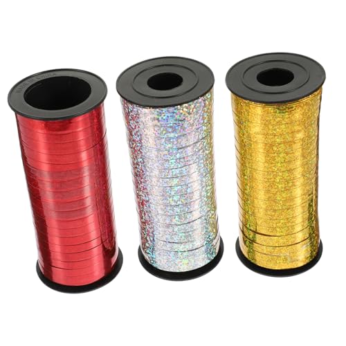 PACKOVE 3 Rollen Glänzendes Ballonband Metallic Geschenkband für Geschenkverpackung Yards pro Rolle Silber Rot für Partys und Bastelprojekte PACKOVE 3 Rollen Glänzendes Ballonband Metallic Geschenkband für Geschenkverpackung Yards pro Rolle Silber Rot für Partys und Bastelprojekte von PACKOVE