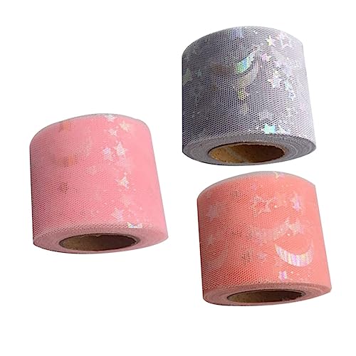 PACKOVE 3 Stück Buntes Stern und Mondmuster Geschenkband Leichtes Strapazierfähiges Tüllband für Blumen Kuchen und Dekoration Zufällige Farbe von PACKOVE
