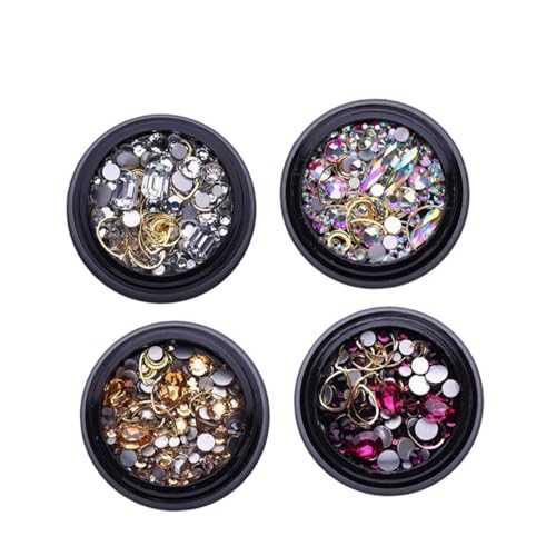 PACKOVE 4 Boxen Boxen Gold Nail Studs Nail Art Dekoration mit Strasssteinen Herz und Mondform Metallnieten für DIY Nageldesign für Kreative Nagelkunst von PACKOVE