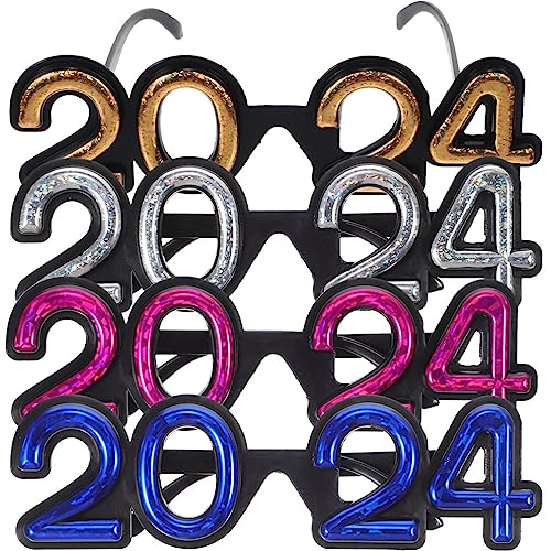 PACKOVE 4 Paar Frohes Neues Jahr Brillen 2024 Neujahr Brillengestell Glitzer 2024 Zahlen Brillen Lustige Neuheit Brillen Kostüm Foto Requisiten Für Silvester von PACKOVE