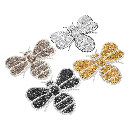 PACKOVE 4 Stück Teiliges Bienen Strass Bügelbilder Langlebige Glitzernde Patches mit Hitzeaktivierbarem Kleber für Kleidung Schuhe Taschen Einfache DIY Deko Vielseitig und Robust von PACKOVE