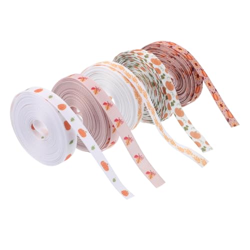 PACKOVE 5 Rollen Thanksgiving Geschenkband Polyester Herbst Schleifenband mit Kürbis und Ahornblatt Herbstliche Dekoration für DIY Bastelprojekte und Herbst-Verpackungen von PACKOVE