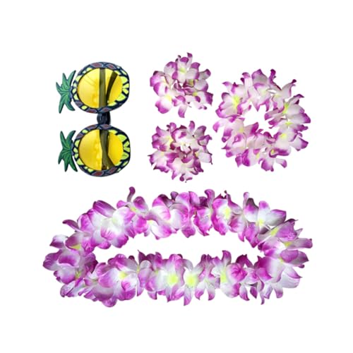 PACKOVE 5st Hawaiianische Partygeschenke Halskette Mit Tropischen Blumen Tropische Partybrille Luau-gastgeschenke Make-up-brille Vierteiliges Set Violett Bilden von PACKOVE