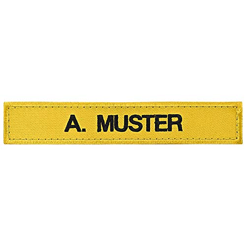 Namensschild bestickt mit eigenem Namen personalisiert Stickschild in vielen Größen und Farben mit Klett (100x20mm, gelbgold) von PACOTEX