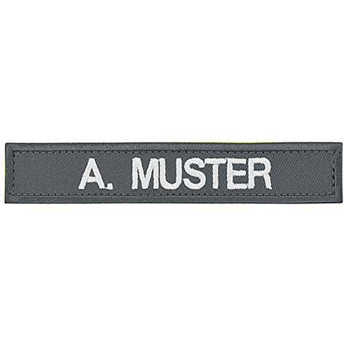 PACOTEX Namensschild bestickt mit eigenem Namen personalisiert Stickschild in vielen Größen und Farben mit Klett (100x20mm, grau) von PACOTEX