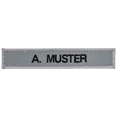 Namensschild bestickt mit eigenem Namen personalisiert Stickschild in vielen Größen und Farben mit Klett (150x25mm, silber reflektierend) von PACOTEX