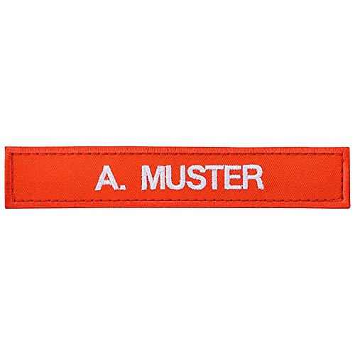 Namensschild bestickt mit eigenem Namen personalisiert Stickschild in vielen Größen und Farben mit Klett (100x20mm, orange) von PACOTEX