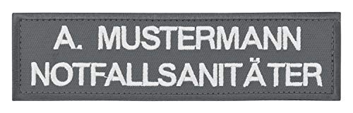 Namensschild bestickt mit eigenem Namen personalisiert Stickschild in vielen Größen und Farben mit Klett (140x35mm, grau) von PACOTEX