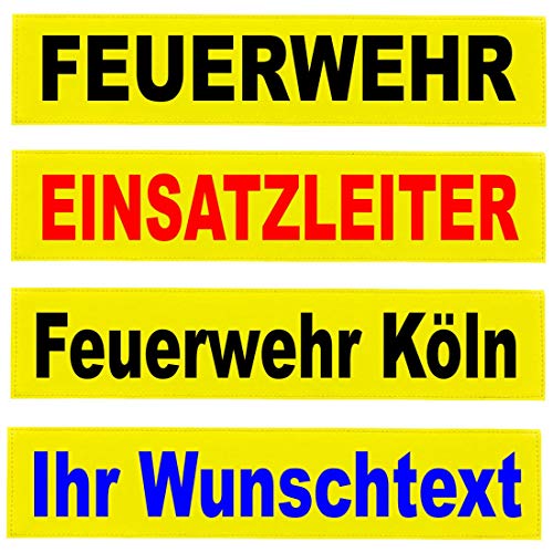 Reflexschild Rückenschild Zitronengelb leuchtgelb reflektierend mit Wunschtext individuell wie RETTUNGSDIENST FEUERWEHR NOTARZT in 15x5cm, 13x2,5cm, 30x5cm 38x8cm, 40x8cm, 42x8cm, 38x16cm (15x5cm) von PACOTEX