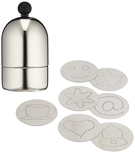 Paderno Kakaostreuer, Dekorierstreuer 7 Stück, mit 7 Schablonen, für Heiße Schokolade, Cappuccino, Edelstahl, Silver von Paderno