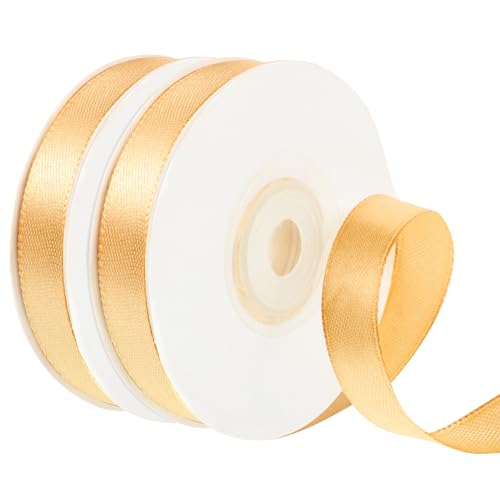 2 Rollen Geschenkband Gold, 1,2 cm x 22 m pro Rolle Satinband Gold Dekoband Schleifenband für Hochzeit Valentinstag Weihnachten Geschenkverpackung Bastelarbeiten von PAEFIU