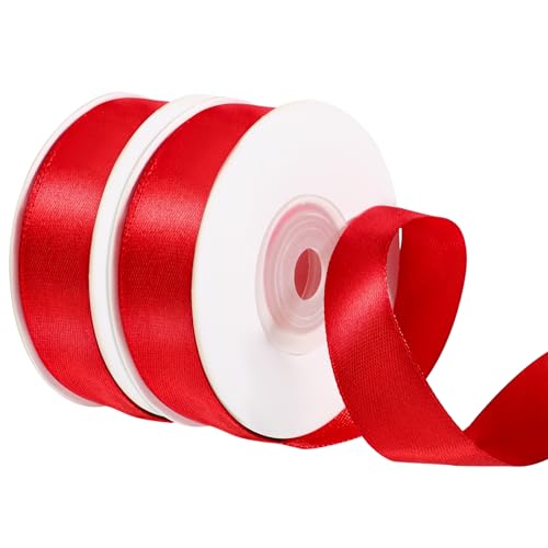 2 Rollen Geschenkband Rot, 2 cm X 22 m Satinband Schleifenband Rotes Band Geschenkbänder Satinbänder für Dekor Hochzeit Geburtstag Geschenkverpackung von PAEFIU