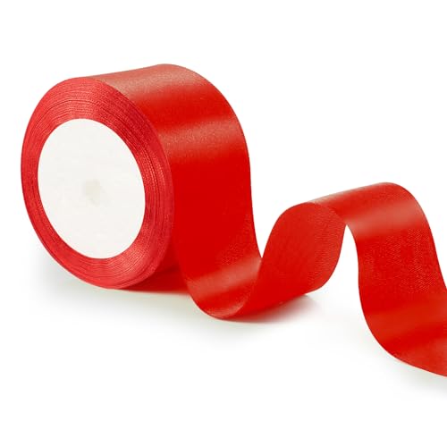 Geschenkband Rot, 5 cm x 22 m Schleifenband Rot Geschenkband Breit Dekoband Satinband für Weihnachten Hochzeit Valentinstag Geburtstag Geschenkverpackung von PAEFIU