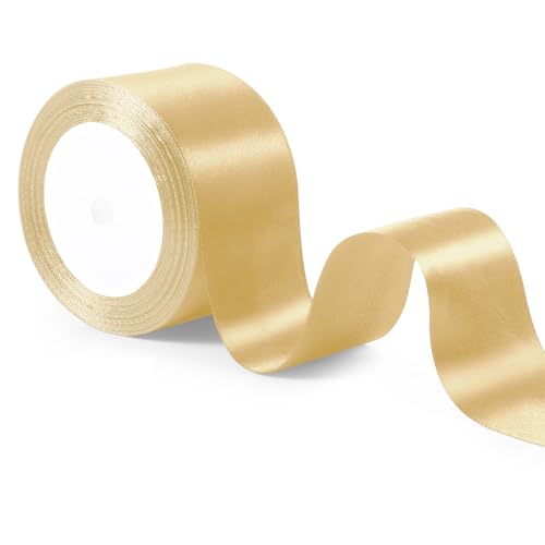 Geschenkband Gold, 5 cm x 22 m Goldenes Schleifenband Geschenkband Breit Dekoband Satinband für Weihnachten Hochzeit Valentinstag Geschenkverpackung Bastelarbeiten von PAEFIU