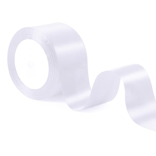 Geschenkband Weiss, 5 cm x 22 m Satinband Weiss Schleifenband Weiss, Seidenband Weiß Geschenkband Breit für Hochzeit Valentinstag Geburtstag Bastelarbeiten Geschenkverpackung von PAEFIU