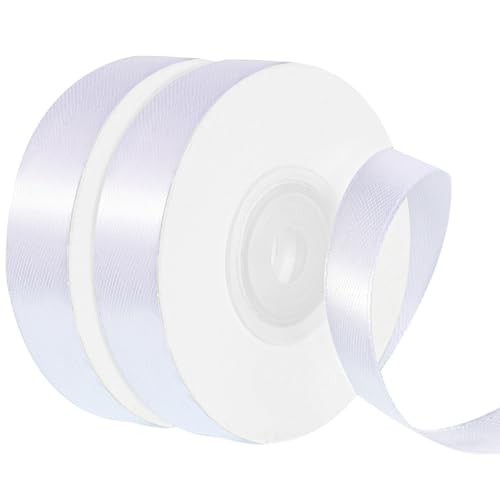 2 Rollen Geschenkband Weiss, 1,2 cm x 22 m pro Rolle Satinband Weiss Dekoband Schleifenband für Hochzeit Valentinstag Weihnachten Geschenkverpackung Bastelarbeiten von PAEFIU