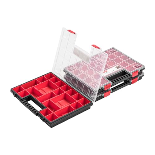 3x Sortimentskasten Kleinteilemagazin mit Deckel - 400 x 305 x 50 mm - Sortierbox Sortierkasten Sortierkoffer Werkzeugbox roten Fächern von PAFEN