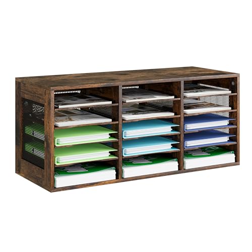PAG-Mass 15 Fächer Hohe Kapazität Briefablage, verstellbarer Post-Organizer Ablagefächer Stapelbar Dokumentenablage a4 Schreibtisch-Papierablage-Organizer für Büro/Zuhause/Schule,Braun von PAG-Mass
