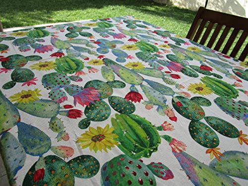 PAGO POCO Quadratische Tischdecke mit Kaktus-Motiv, 100 % Baumwolle, Größe: 180 x 180 cm, hergestellt in Italien. von Pago Poco