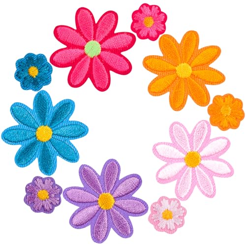 PAGOW 10 Stück Blumen-Aufnäher zum Aufbügeln, niedliche Gänseblümchen-Applikation, bestickte Applikation zum Aufnähen für Taschen, Jacken, Jeans, Kleidung, DIY Patches (10 Stile) von PAGOW
