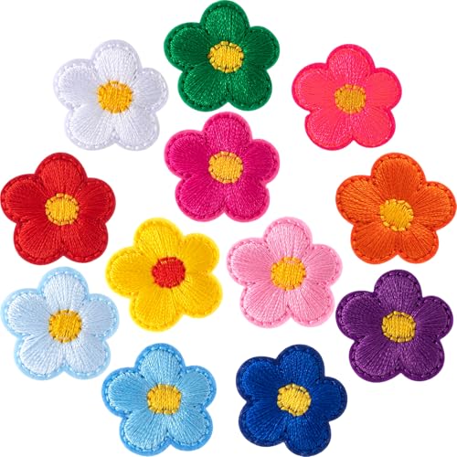 PAGOW 12 x Blumen-Aufnäher zum Aufbügeln, niedliche Kirschblüten-Applikation, zum Aufnähen auf Taschen, Jacken, Jeans, Kleidung, 2,5 x 2,3 cm (B x H), 12 Farben von PAGOW
