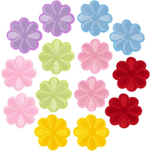 PAGOW 14 Stück Blumen-Aufnäher zum Aufbügeln, niedliche Gänseblümchen-Applikation, bestickte Applikation zum Aufnähen für Taschen, Jacken, Jeans, Kleidung, 4 x 4 cm (B x H), 7 reine Farben von PAGOW