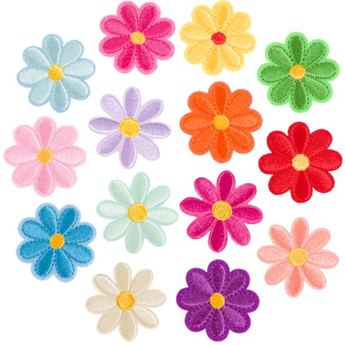 PAGOW 14 Stück Blumen-Aufnäher zum Aufbügeln, niedliche Gänseblümchen-Applikation, bestickte Applikation zum Aufnähen für Taschen, Jacken, Jeans, Kleidung (14 Stile) von PAGOW
