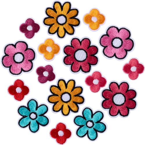 PAGOW 16 Stück Blumen-Aufnäher zum Aufbügeln, niedliche Blumen-Applikation, zum Aufnähen oder Aufnähen für Taschen, Jacken, Jeans, Kleidung (8 Farben) von PAGOW