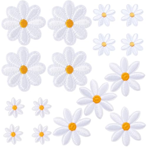 PAGOW 16 Stück Blumen zum Aufbügeln, weiße Gänseblümchen, bestickte Applikation zum Aufnähen für Taschen, Jacken, Jeans, Kleidung, DIY Patches, 4 Größen PAGOW 16 Stück Blumen zum Aufbügeln, weiße Gänseblümchen, bestickte Applikation zum Aufnähen für Taschen, Jacken, Jeans, Kleidung, DIY Patches, 4 Größen von PAGOW