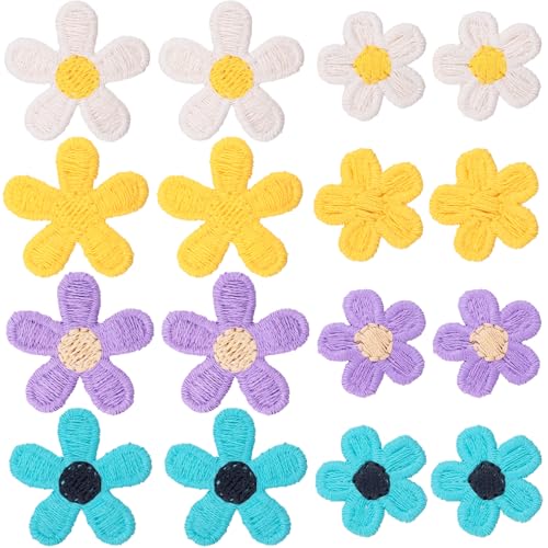 PAGOW 16 Stück Blumenaufnäher, niedliche Blumen-Applikation, zum Aufnähen, bestickte Applikation zum Aufnähen für Taschen, Jacken, Jeans, Kleidung, 4 Farben (nur genäht, keine Kleberückseite) von PAGOW