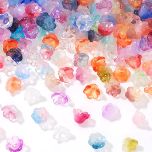 PAGOW 160 Stück Blumenperlen zur Schmuckherstellung, niedliche Perlen für Armbänder, Glasblumenperlen zur Schmuckherstellung, Halsketten, Armbänder, Ohrringe, Bastelarbeiten (gemischte Farben) von PAGOW