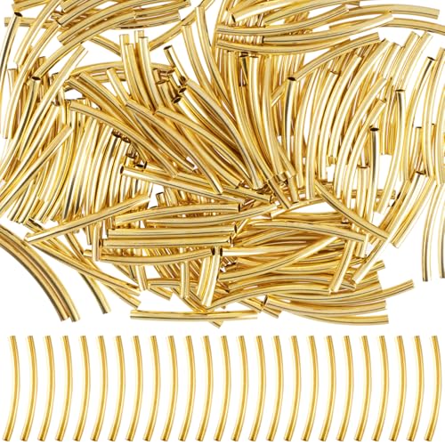 PAGOW 160 Stück Röhrenperlen, 25 mm gebogene Nudelperlen, goldene Abstandshalter-Perlen für Schmuckherstellung, DIY, Halskette, Armband, Fundstücke PAGOW 160 Stück Röhrenperlen, 25 mm gebogene Nudelperlen, goldene Abstandshalter-Perlen für Schmuckherstellung, DIY, Halskette, Armband, Fundstücke von PAGOW