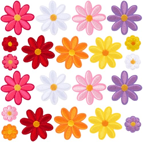 PAGOW 21 Stück Blumen-Aufnäher zum Aufbügeln, niedliche Gänseblümchen-Applikation, bestickte Applikation zum Aufnähen für Taschen, Jacken, Jeans, Kleidung (14 Stile) von PAGOW