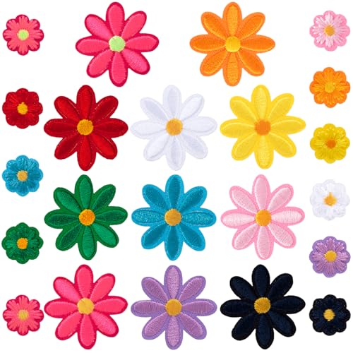 PAGOW 22 Stück Blumen-Aufnäher zum Aufbügeln, niedliche Gänseblümchen-Applikation, bestickte Applikation zum Aufnähen für Taschen, Jacken, Jeans, Kleidung (22 Stile) von PAGOW