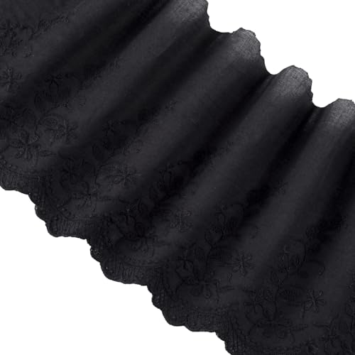 PAGOW 4,5 m lange Spitzenborte mit Ösen, schwarze florale Spitze zum Nähen von Kleidern, Kleidung, Taschen, Haustierkleidung (15 cm breit) von PAGOW