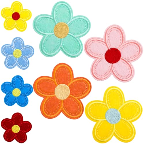 PAGOW 8 Stück Blumen-Aufnäher zum Aufbügeln, niedliche Blumen-Applikation, bestickte Applikation zum Aufnähen für Taschen, Jacken, Jeans, Kleidung (8 Stile) von PAGOW